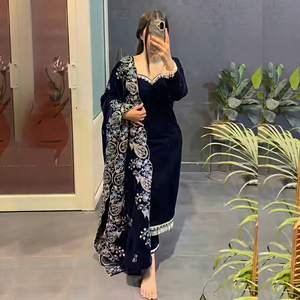 Premium Pure Heavy Viscose Velvet Embroidered Kurta <b>Pant</b> Set With <b>Sequins</b> Work Designer Dupatta Festive Ethnic Wear - Product Image 1