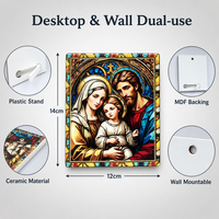 Plaque religieuse en céramique 3D avec support en MDF et socle en plastique, décoration murale ou de table chrétienne catholique, cadeau souvenir