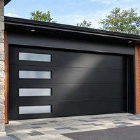 Porte de garage sectionnelle en alliage d'aluminium de luxe avec verre, vue panoramique complète, porte de garage moderne avec système d'ouverture intelligent