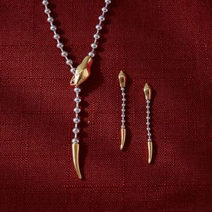 Snake Y-Chain Necklace And Earrings Set <b>Titanium</b> Steel Unisex Jewelry Everyday Wear Color Blocked Animal Design - Product Image 4