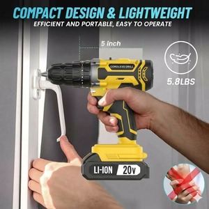 20V Cordless Battery <b>Powered</b> Keyless Chuck Mini Drill Set Screwdriver Variable Speed <b>Brushed</b> Motor DIY Tool CD-20ZJ-1-136PCS Imp - Product Image 6