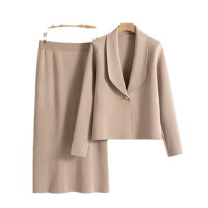 Ensemble deux pièces décontracté boutonné uni pour <span class=keywords><strong>femme</strong></span>, automne-hiver 2025, nouveau cardigan élégant, veste et jupe - Product Image 5