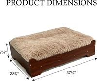 Lit pour chien surélevé en bois moderne avec coussin en mousse orthopédique à alvéoles et peluche longue et douce pour les grandes races, utilisation intérieure/extérieure
