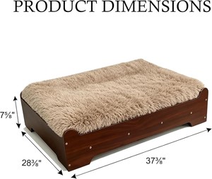 Cama Elevada Moderna para Perros con Marco de Madera y Espuma Ortopédica en Forma de Caja de <span class=keywords><strong>Huevos</strong></span>, Cojín Suave de Peluche Largo para Razas Grandes, Uso Interior/Exterior - Product Image 2
