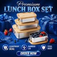 Boîte à bento en acier inoxydable 304 avec couvercle en bambou anti-fuite et fermoir, conteneur de stockage de repas portable à joint hermétique