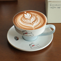 Ensemble tasse et soucoupe en céramique motif chien de dessin animé, style américain, compatible micro-ondes, pour café, thé, maison et bureau