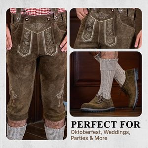 Lederhosen bavarois pour homme avec ensemble chaussures et chaussettes, costume traditionnel allemand pour l'Oktoberfest, tissu velours - Product Image 5