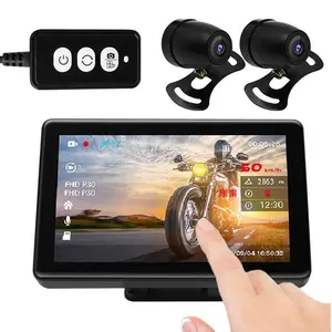Grabador de vídeo con pantalla táctil de 4 pulgadas para motocicleta, DVR, doble lente, HD, 1080P, WIFI, Monitor GPS, impermeable, IP67