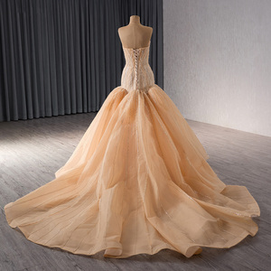 Robe de soirée sirène en cristal de champagne de luxe pour femmes, robe de mariée, robe de bal longue formelle, Rsm241061 - Product Image 2