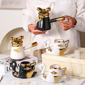 Tasses et soucoupes à café en céramique électroplaquée or à bord doré, style Moyen-Orient, services à thé de l'après-midi, mugs et soucoupes en céramique - Product Image 3