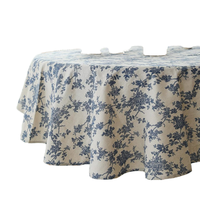 Nappe Ronde Imprimée Tissée Moderne Faux Lin, Fleurs, Anti-Taches et Lavable pour Intérieur Extérieur