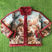 Vestes en tapisserie personnalisées de haute qualité pour hommes, veste en simili cuir rouge matelassée avec fourrure, manteaux en jacquard tissé à fermeture éclair pour hommes