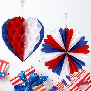Classic Red White Blue <b>Paper</b> Honeycomb Balls Holiday Party Hanging Ornaments Set - Product Image 2