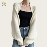 AJB 2026 Cardigan court vintage en laine/nylon tricoté anti-plis à col bébé et manches longues pour femme, couleur unie, hiver