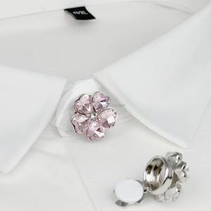 光沢のあるハート型ボタンカバー6色5葉ラインストーンシルバー銅ベースビジネスギフトカフスボタン - Product Image 4