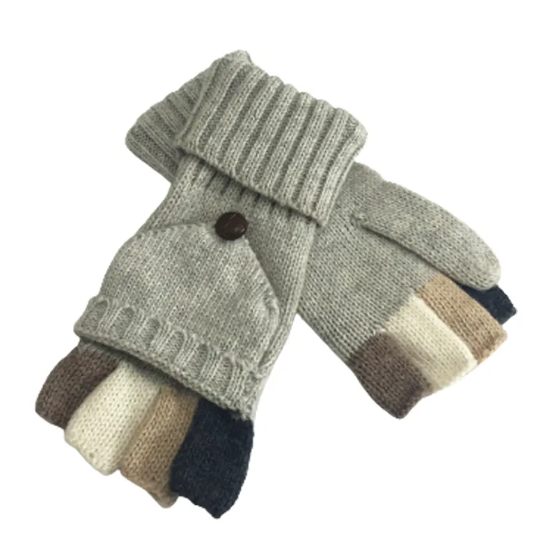 Custom Winter Fingerless Customized Knitted Jacquard Warm Gloves for Men