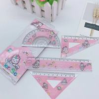 Ensemble de papeterie mignon de 4 pièces avec équerre triangulaire en plastique, rapporteur et règle pour l'apprentissage des étudiants