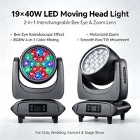 Lámpara Giratoria Mini Impermeable de 19x40W con Cambio de Color, RGB, DMX512, Ideal para Bares, DJs, Discotecas y Luces de Escenario LED