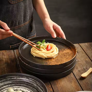 Juego de platos de cena de gres mate plano respetuoso con el medio ambiente de lujo con cargador de borde dorado para hotel y restaurante Pedido mínimo 20 piezas - Product Image 1