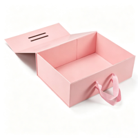 Boîte cadeau en carton de luxe pliable rose avec ruban, logo personnalisé, recyclable, pour bijoux, mariage, anniversaire