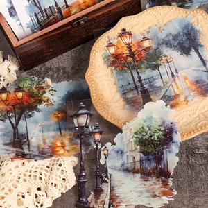 JAI IMAN 10 hojas PET <span class=keywords><strong>acuarela</strong></span> Rainy Street Pegatina autoadhesiva de gran tamaño para suministros de colección de recortes - Product Image 5