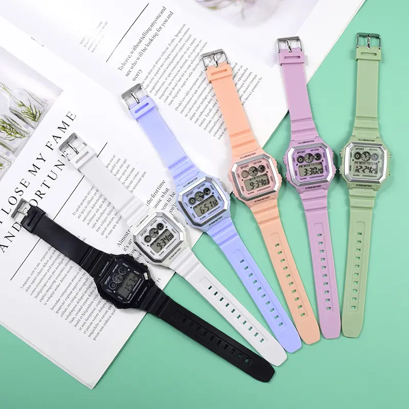 Produk baru Fashion casing persegi panjang jam tangan Digital Led warna-warni elektronik bercahaya pria dan wanita Jam Olahraga persegi anak laki-laki