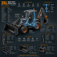 Backhoe Loader Hidrolik 35L Heavy Duty 4x4 dengan Kabin AC Tertutup untuk Pertambangan dan Konstruksi