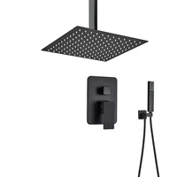 Ensemble de robinet de douche mural à effet pluie noir, système de cascade pour salle de bain, robinet de douche pour salle de bain, ensemble de douche encastré