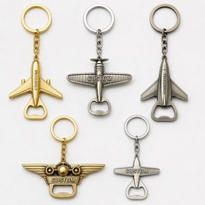 En gros Décapsuleur avion en métal doré et argenté, porte-clés de voyage, cadeau aviation, breloque de sac, porte-clés - Product Image 1