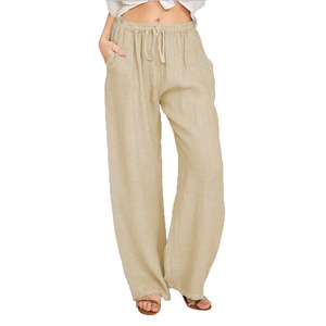 Ropa de mujer Pantalones sueltos de talla grande de verano Pantalones de lino de algodón con cordón <span class=keywords><strong>blanco</strong></span> informal - Product Image 6