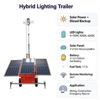 Remorque d'éclairage solaire diesel hybride avec générateur 5 kW et mât de 9 m pour chantiers de construction