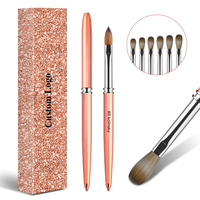 Pinceau à ongles en acrylique avec manche en métal doré rose brillant, taille 14 16 18, 100% Kolinsky, pour ongles en acrylique