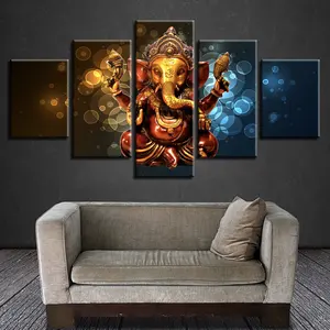 Peinture murale moderne, 5 pièces, Statue de bouddha indien, éléphant, ghana, nouveau style 2020, toile imprimée sur toile, pour décor de bureau
