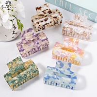 Pince à Cheveux Carrée Géométrique Coréenne en Marbre Coloré, Vente en Gros Usine, Logo Personnalisé, Accessoire Cheveux pour Chignons Arrière pour Femmes