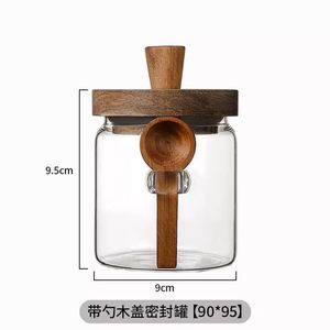 Pot à café avec cuillère, couvercle en bois, récipient de stockage en verre hermétique pour la cuisine, qualité alimentaire - Product Image 3