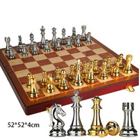 Jeu d'échecs de luxe de 20 pouces avec des pièces en métal ou en marbre, jeu d'échecs international avec échiquier en bois pliable