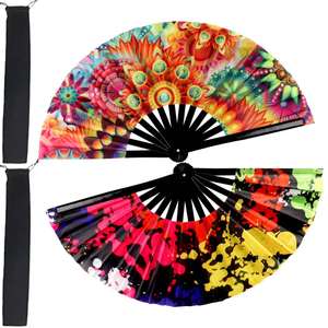 Éventail Pliant en Bambou de 13 Pouces Grande Taille, Personnalisable avec Logo Imprimé, en Papier avec Décoration Peinte pour Mariages - Vente Flash - Product Image 2