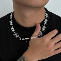 Nouveau Collier Pentagramme Rainuré pour Homme en Alliage Électroplaqué avec Chaîne en Bambou, Style Européen-Américain Transfrontalier - Polyvalent, Tendance et Élégant