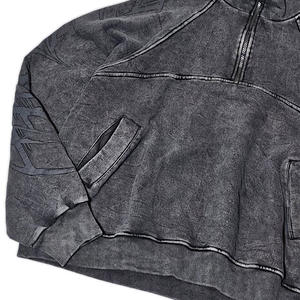 Sweatshirt and Sweatpants Set Heavy Distressed Acid-washed <b>Cardigan</b> Set Zippered Raglan Sweatshirt Two-piece Set - Product Image 3