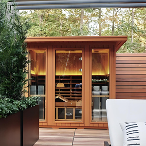 Sauna extérieur de luxe <span class=keywords><strong>pour</strong></span> 4 <span class=keywords><strong>personnes</strong></span> en épicéa, design en cube, vestiaire, chauffage à vapeur, villa spa - Product Image 4