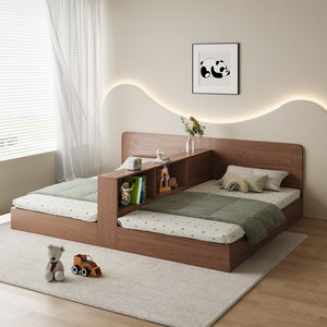 <span class=keywords><strong>Letto</strong></span> Matrimoniale in Legno per Una o Due Stanze con Partizione Separata, <span class=keywords><strong>Letto</strong></span> Contenitore per Bambini, Colore Noce Personalizzabile - Product Image 1