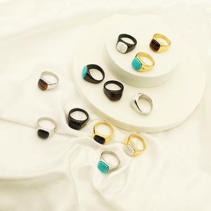 Geometric Multi Color Gemstone <b>Titanium</b> Steel <b>Ring</b> Unisex Fashion Jewelry Gift Bezel Setting - Product Image 3