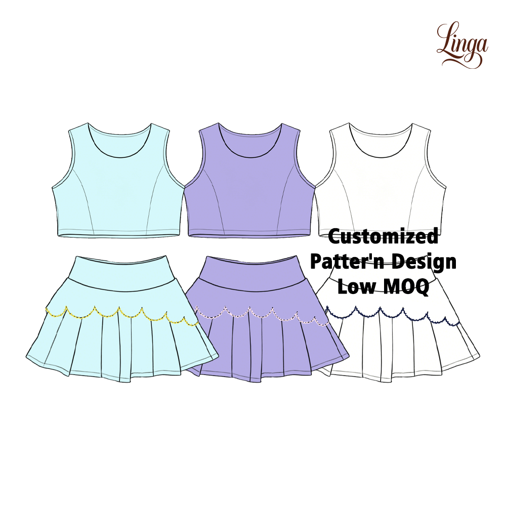 OEM Elastic Crop Tops Pleated Skirt Kids Clothing Manufacturers Fitness Clothes Children Gym Fitness & Yoga Sports Wear