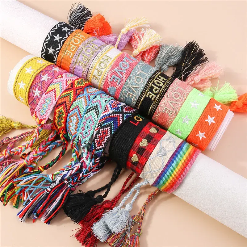 Pulseira de corda boêmia artesanal de estilo étnico, joia da sorte para crianças, pulseira colorida de amizade, presente de venda imperdível