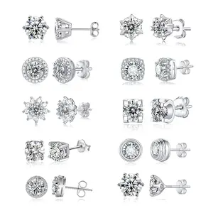DEF VVS Claw Set Halo Classic Moissanite Studs Round Cut Loose Gemstones S925 Sterling Silver Ladies Moissanite Earrings
