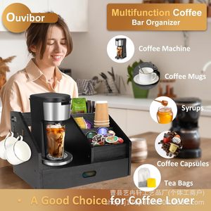 Estante de almacenamiento de accesorios para barra de café de madera, encimera estilo rústico, cajón para cápsulas de café, estante para jarabes y té, soporte para condimentos - Product Image 3