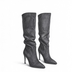 Stivali Alti al Ginocchio da Donna in <span class=keywords><strong>Camoscio</strong></span> Nero, Punta Affusolata, Tacco a Spillo, Stivali Eleganti alla Moda - Product Image 1