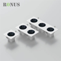 Projecteur de projet d'hôtel antiéblouissant rectangulaire à trois têtes 12W * 3 LED lumière encastrée COB Grille Downlight