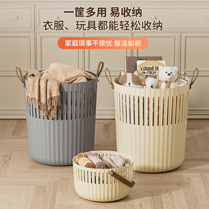 Laundry Basket Round Durable Clothing Organizer For Home Bathroom Toy Storage Cream Gray - Product Image 2
