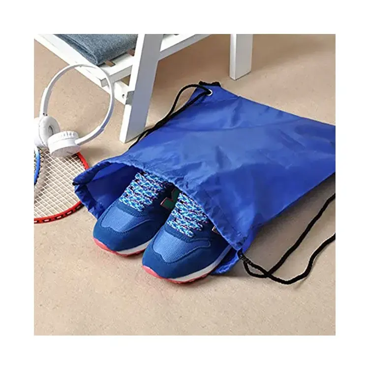 Fashion women men unisex reusable polyester solid string drawstring back tote bag sport shoe storage bag